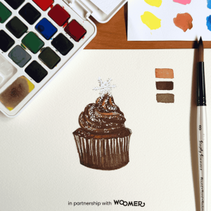 A Watercolor Journey: Festive Desserts Painting [Chocolate Cupcake] December 8th