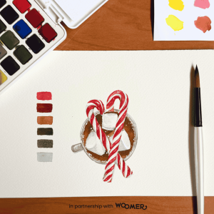 A Watercolor Journey: Festive Desserts Painting [Hot Cocoa with Candy Canes] December 15th