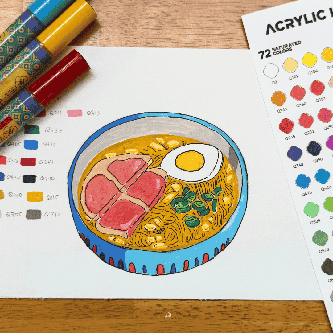 Ghibli Food Illustration using Acrylic Markers - Ramen bowl from “Ponyo” December 30th