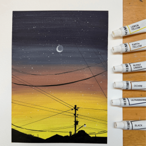 Night Landscape Painting with Gouache January 27th