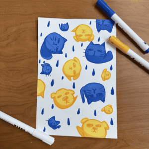 Its Raining Cats and Dogs - Oil Pastel Drawing April 20th