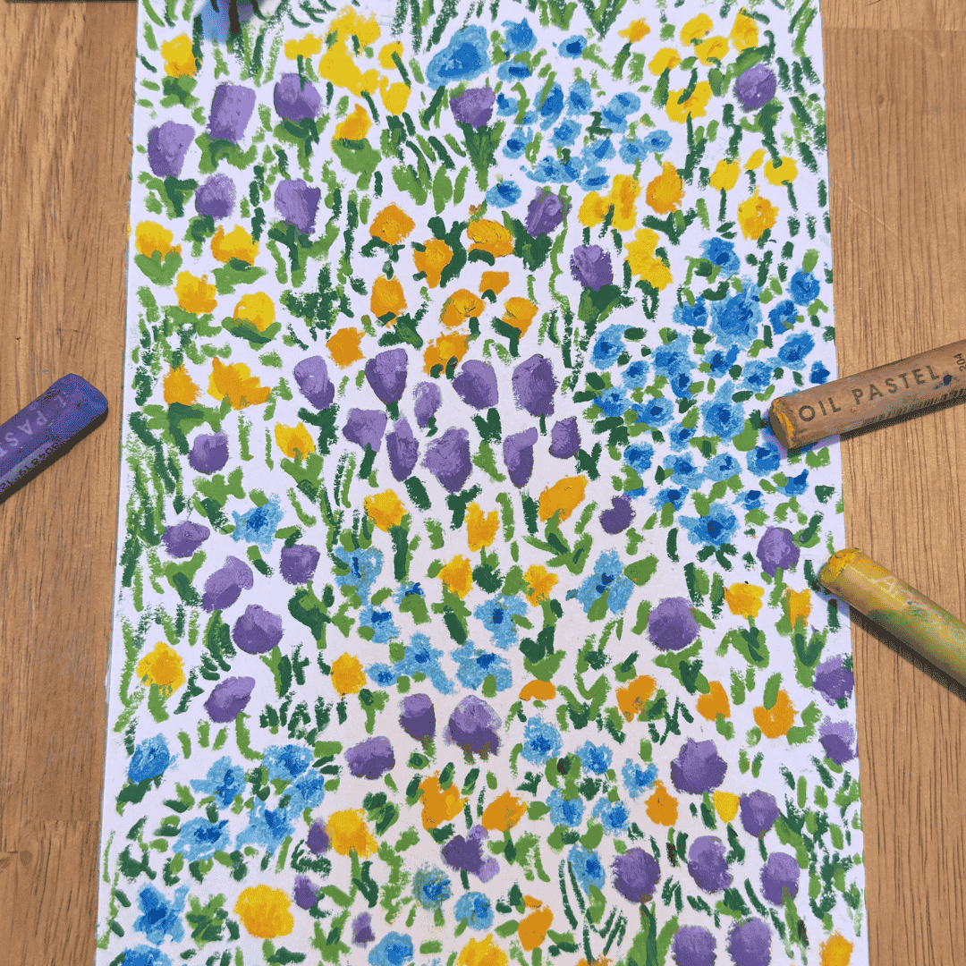 Spring Time Flowers - Oil Pastel Drawing April 13th