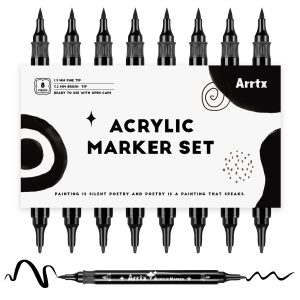 Arrtx 8 pcs Black Acrylic Paint Markers